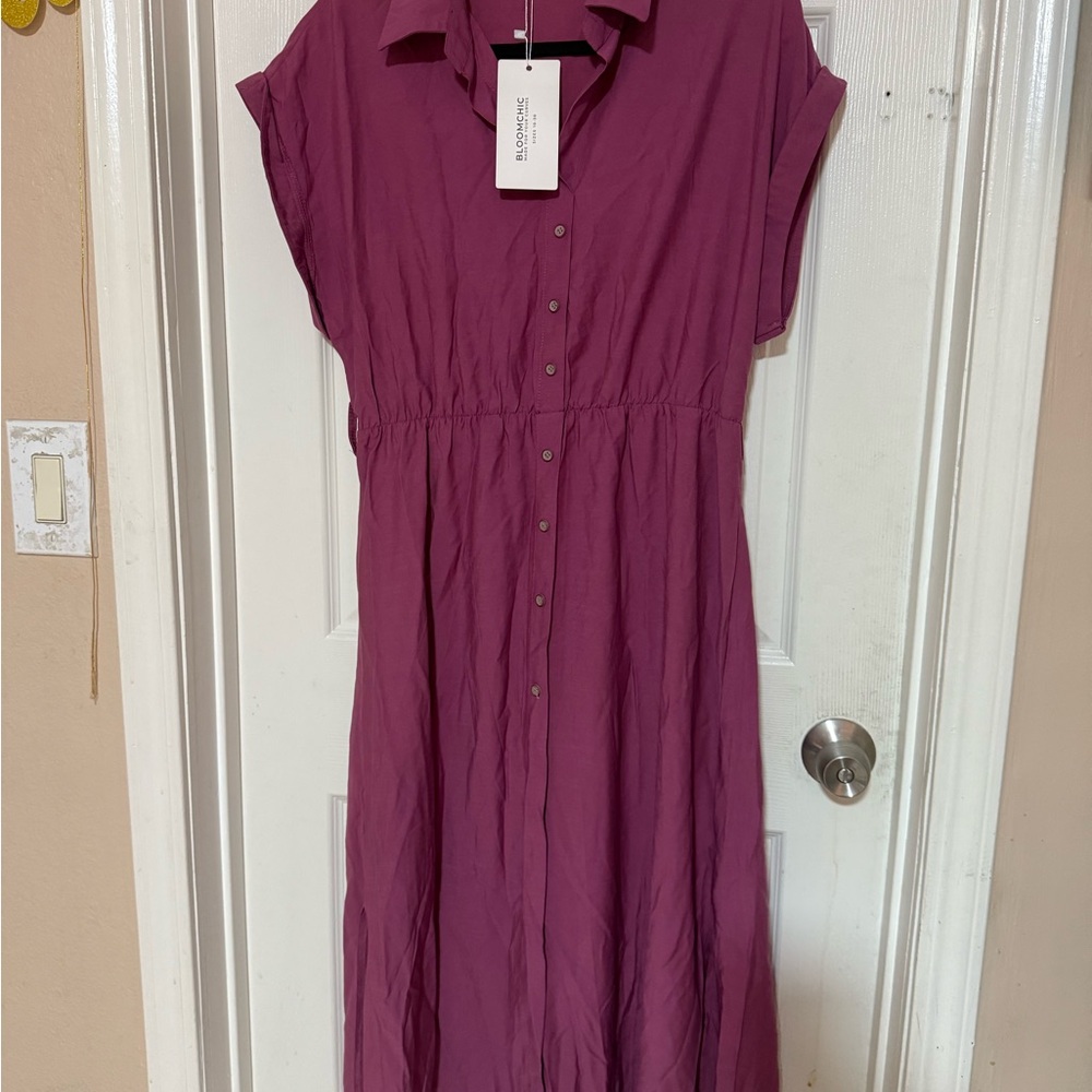 BloomChic Mauve Button-Front Midi Dress